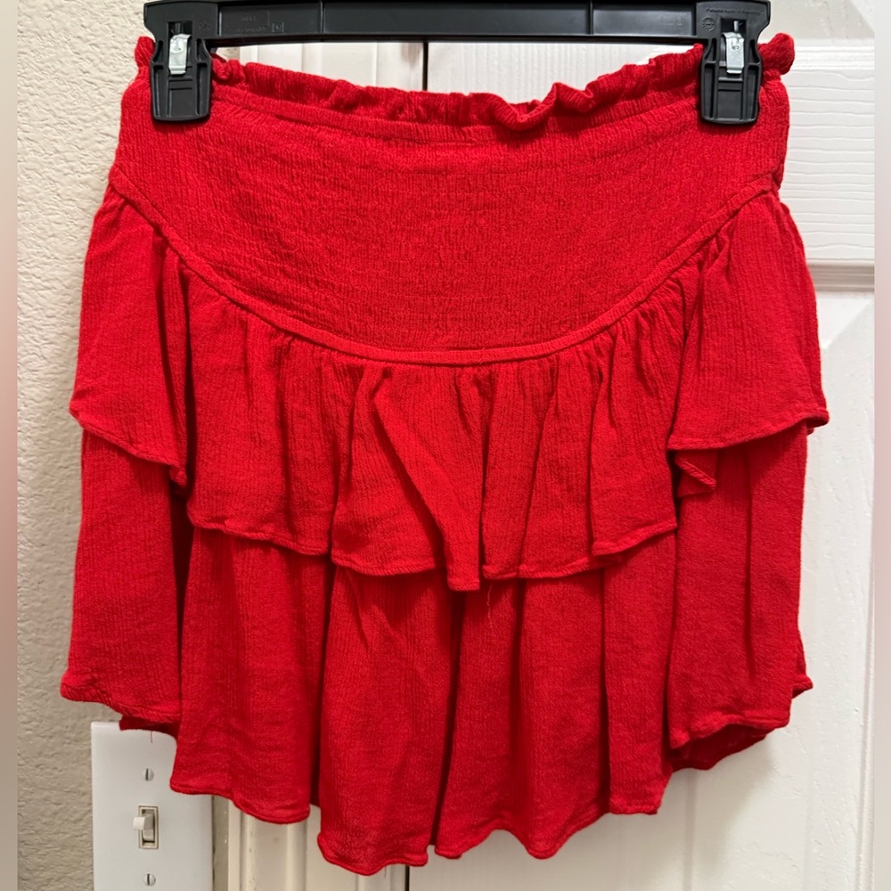 Pink Lily Red Tiered Ruffle Mini Skirt